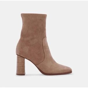 New Dolce Vita Petya Block Heel Faux Suede Bootie Taupe Size 9